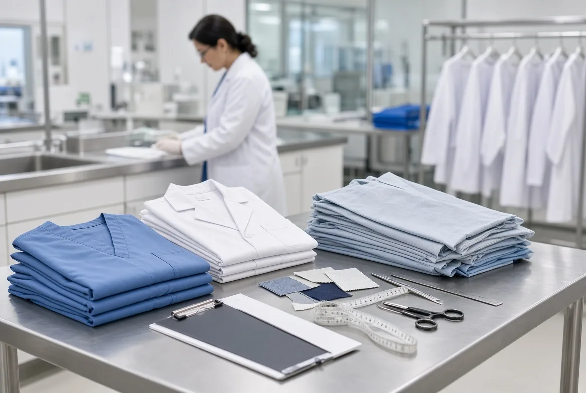 Hospital uniform procurement spec review and QC workflow