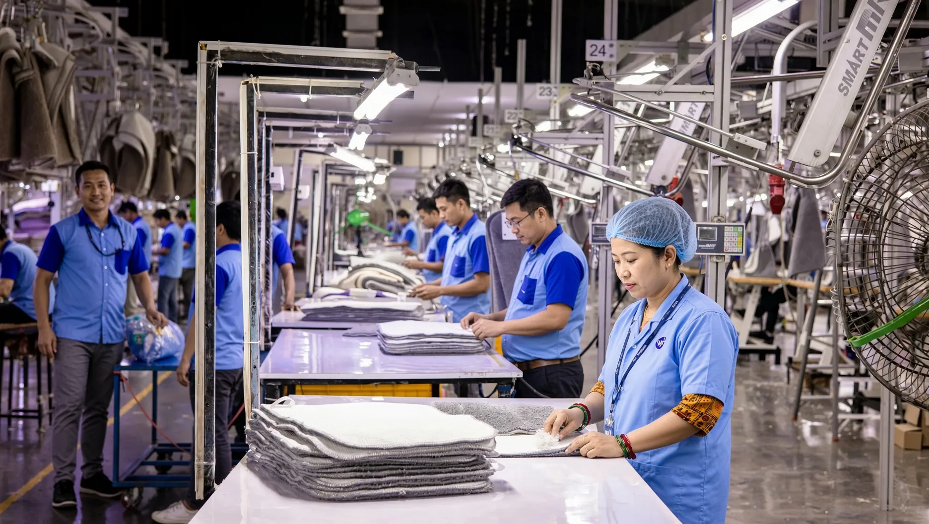 Garment production line in the LeelineWork factory where the uniform programs are made