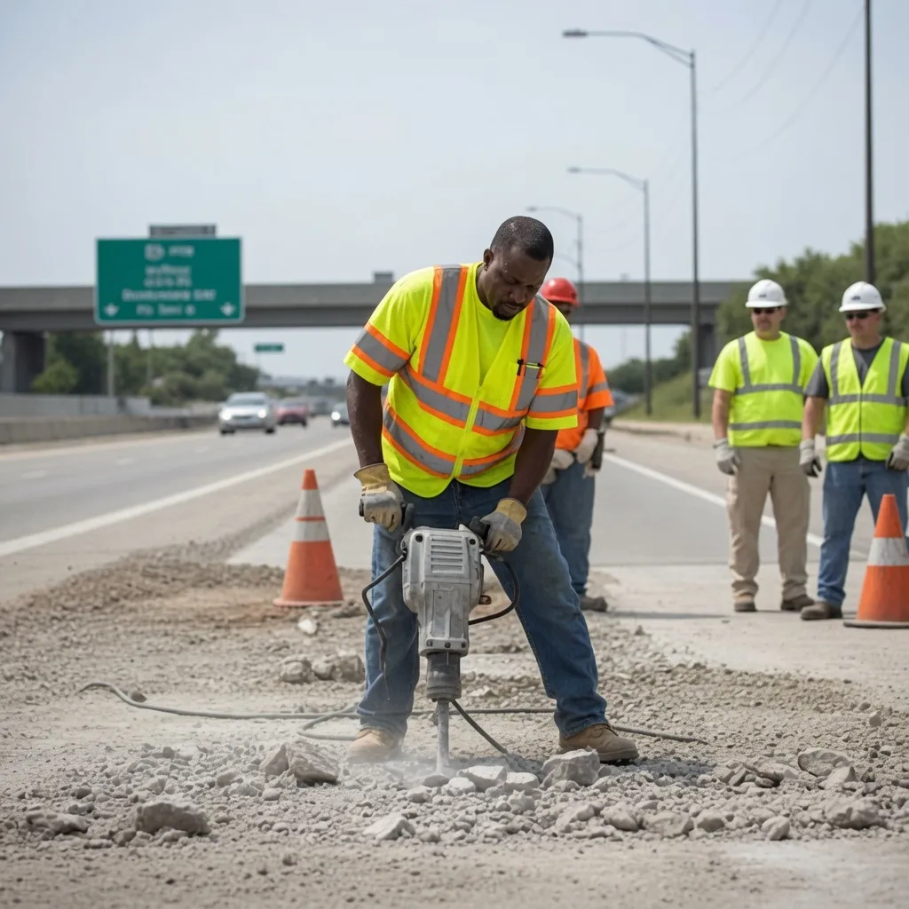 Highway maintenance workers in Class 3 safety vests