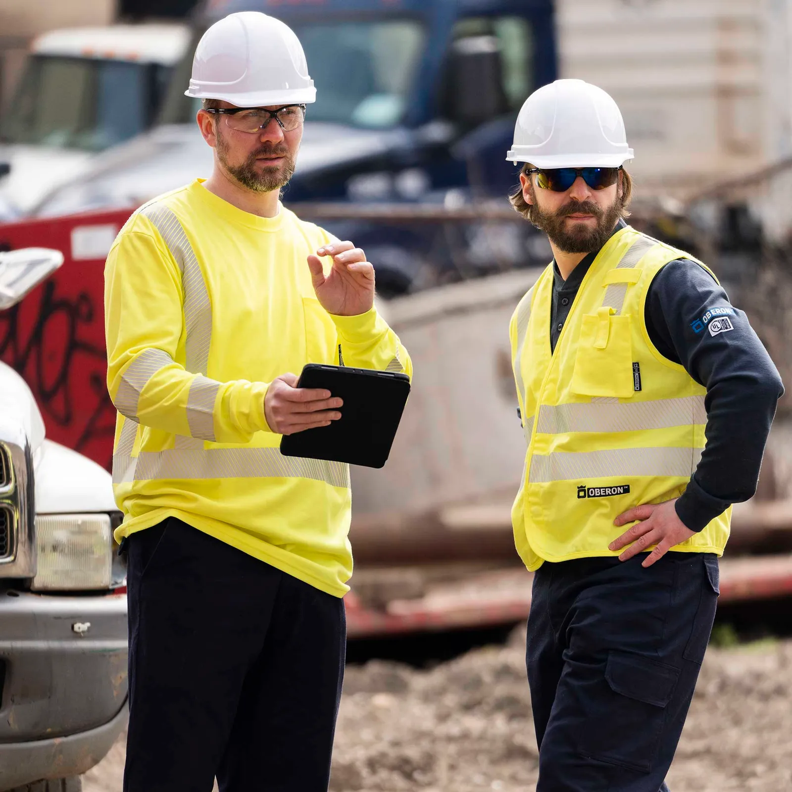 Warehouse pickers in mesh safety vests